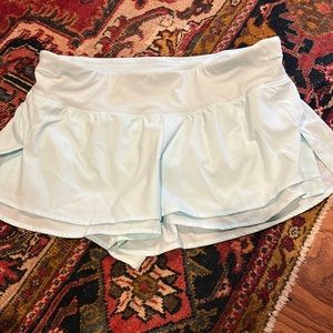 Aqua flared shorts!